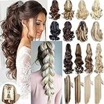 Claw Clip in Ponytail Hair Extension Synthetic Hair Extensions Hairpiece One Piece Long Pony Tails 18inch Curly Wavy - Dark Brown