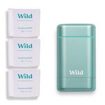 Wild - Natural Refillable Deodorant - Aluminium Free - Aqua Case with 3 x Fresh Cotton & Sea Salt Refill (40g) - Vegan & Eco-Friendly - Long Lasting Protection - 100% Natural Ingredients - Starter Kit