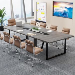 Tribesigns 8FT Conference Table, 94.49 L x 47.24 W x 29.53 H Inches Large Meeting Podcast Table for 10 People, Business Style Wooden Training Table with Strong Metal Frame for Office Conference