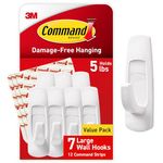Command Hooks Large Utility Damage Free Hanging, Sticky Hook and Adhesive Strips Pack, No Tools for Multi Purpose Hanging, 7 White Heavy Duty Hooks and 12 Strips