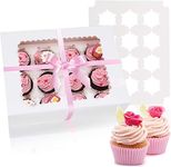 Rarapop 6-Set Cupcake Boxes Hold 12 Standard Cupcakes, Food Grade Cupcake Holders Bakery Carrier Boxes with Windows and Inserts for Cupcakes, Muffins and Pastries (White 6 pack)