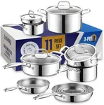 LEGEND COOKWARE 3 Ply Stainless Steel Pots and Pans Set | 11-Piece w/Glass Lids, Non-Toxic, Induction, Oven Safe | Best 18/0 Full Clad, Premium Kitchen Cooking, Chef Quality | PFOA, PTFE & PFOS Free