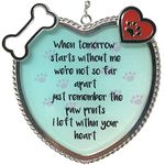 BANBERRY DESIGNS Dog Memorial Sun Catcher - When Tomorrow Starts Without Me Paw Prints on My Heart Sentiment - White Dogbone and Red Hearts and Pawprints - Approx. 4 Inches