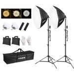 FGen Softbox Lighting Kit, 135W LED Bulb Softbox with Ruggedised Tripod and Remote Control Dimmable 3000-6500K 3 Colour Temperatures Suitable for Studio Lighting,Photo Shoots and Video Recording