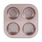 JOYIAL 4 Cup Muffin Pan Baking Tray,Non-Stick Cupcake Tin Mold,Carbon Steel Cake Mould For Home Cafe Bar and Restaurant(Silver Gold,size:1pcs)