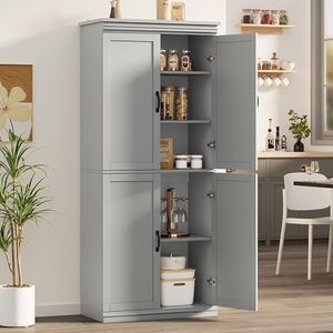 GarveeHome Pantry Cabinet, Freestanding Kitchen Pantry Storage Cabinet,70 in Cupboard, Tall Storage Cabinet with Doors and Adjustable Shelves, for Bathroom, Dining Room, Living Room, Gray
