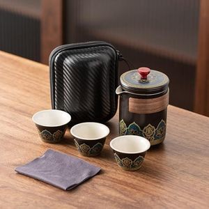 SHGarden Teapot Set Chinese Tea Set Travel Kung Fu Tea Set Pottery Made Elegant Asian Tea Set Portable Travel Tea Infuser Chinese Ceramic Tea Cup for Tea Lovers SH0034 (Black)