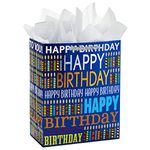 Hallmark 13" Large Birthday Gift Bag with Tissue Paper (Blue Happy Birthday, Multicolored Candles)