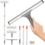 Extendable Window Squeegee,XUCAI 12" Pro-Grade Squeegee & 11" Window Scrubber with 2 Microfiber Pads,Rotate Window Washing Kit with Long Handle 59",Extra Microfiber Cleaning Cloth for Household