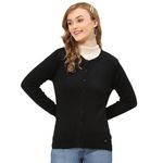 Monte Carlo Black Solid Round Neck Cardigan