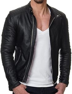 DECIMAL Men's Black Genuine Lambskin Leather Biker Jacket VINTAGE REAL MOTORCYCLE JACKETS FOR MEN (as1, alpha, l, regular, regular, X-BLACK)