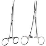 SurgicalOnline 2-Piece Curved & Straight 7" Hemostat Set - Stainless Steel Locking Tweezer Clamps - Ideal Hemostats for Nurses, Fishing Forceps, Crafts and Hobby