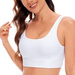 CRZ YOGA Butterluxe Womens U Back Sports Bra - Scoop Neck Padded Low Impact Yoga Bra Workout Crop Top with Built in Bra White Small