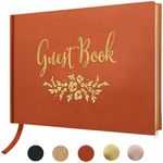 Guest Book - Simple Timeless Design Sign In for Wedding Reception, Baby Shower, Funeral, Vacation Home - Keepsake for Special Events - Polaroid Guestbook, Bookmark & Gold Floral - 9" x 6" (100 Pages)