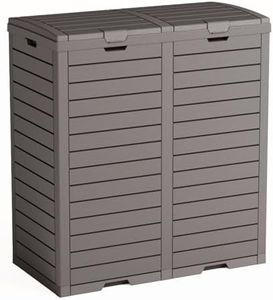 62 Gallon Outdoor Double Trash Can, Waterproof Trash Can Cabinet for Outside, Resin Garbage Bin with Lid and Drip Tray for Easy Cleaning for Patios, Kitchens, and Outdoor Entertaining（Light Gray）