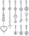 FIBO STEEL 8Pcs Belly Button Rings Dangle 316L Surgical Steel Belly Rings Dangling for Women Heart CZ Long Cute Navel Barbell Body Belly Piercing Jewelry Silver 14G