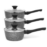 Salter BW05751S Megastone 3 Piece Pan Set - Non-Stick Cooking Pots, Induction Hob Suitable, 16/18/20 cm Saucepans, Durable Forged Aluminium Cookware, Includes Tempered Glass Lids, Dishwasher Safe