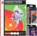 Marabu Marker Paper Sketchbook Set - 75 Sheet Marker Sketchbook, 24 Dual Tip Permanent Markers & 6 Alcohol Markers - Premium Artist Markers Kit