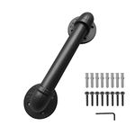 FSHIHINE Stair Handrail for Indoor & Outdoor 30cm Banister Staircase for Steps Wall Mount Balustrades Grab Bar Railing Support Kit Industrial Galvanized Black Metal Pipe Stair Handrails with Fittings