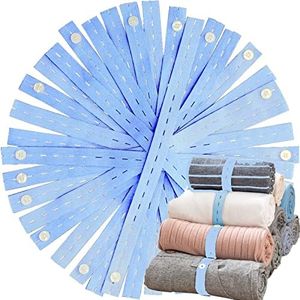 Bed Sheet Organizer Bands 20Pcs Elastic Band with Buttonholes, Stretchable Connectable, Roll-up Adjustable Clothing Storage Strap with Button, Luggage Space Saver, Drawer & Closet Organizer, Blue