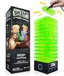 ShiZap! - Illuminated Electric Shock Stacking Block Game, Plastic Tumble Tower Blocks, Shocking Tweezers, LED Base That Plays Suspenseful Music, Family Fun Party Games for Teenage Boys, Girls, Adults