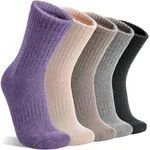 MOGGEI Womens Merino Wool Socks for Hiking Winter Warm Thick Thermal Crew Cozy Cabin Ladies Gift Comfy Boot Work Socks 5 Pairs(Black/Grey/Light Violet/Light Coffee/White(5 Pairs))