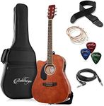 Ashthorpe Full-Size Left-Handed Cutaway Thinline Acoustic-Electric Guitar Package - Premium Tonewoods - Brown