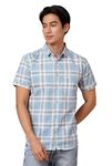 Majestic Man Slim Fit Pure Cotton Checkred Half Sleeve Casual Shirt (Light Blue, Medium)