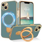 YINLAI for iPhone 13 Case [Compatible with MagSafe], iPhone 13 Phone Case with Magnetic Ring Holder Stand, Plating Edge Soft TPU Shockproof Protective Case 6.1 Inch, Gray Blue