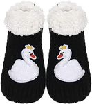 ZYZX Slipper Socks with Grippers for Women Winter Plush Cozy Indoor Socks Anti-Slip Sherpa lining Cute Animal Fun Socks, Swan, One Size