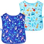 Fiodrimy 2 Pack Kids Art Smock for Boys Girls, Dinosaur Waterproof Artist Painting Aprons, Sleeveless Children Art Smocks with Pockets for Age 2-7 Years