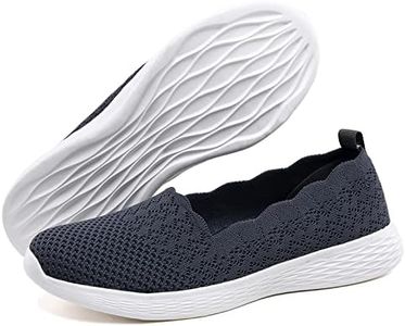 poemlady Women's Slip on Loafer Shoes - Mesh Casual Ballet Flat Nurse Walking Sneakers Knit Round Toe Casual Low Wedge Memory Foam Shoes, 1905 B/Dark Gray 10.5