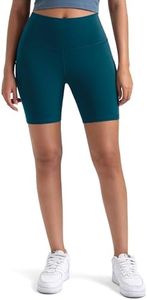 Colorfulkoala Women's High Waisted Biker Shorts with Pockets 6" Inseam Workout & Yoga Tights(XL, Dark Teal)