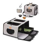 ICREATE.X Large Cat Carrier, Travel Litter Box for Cats, Collapsible Dog Crate, One for Litter Box and soft cat cage 2-in-1 Double Pet Carrier bag