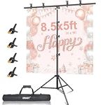 EMART 8.5 x 5ft T-Shape Portable Backdrop Stand, Background Support Stand Kit Adjustable Photo Backdrop Stand with 4 Spring Clamps & Carry Bag for Party, Photography, Video, Studio