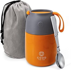 GOOD FOR YOU Termo de 530ml | Jarra térmica de metal con doble aislamiento para comida, café, agua, etc. Fiambrera bebé, niños, oficina, camping | Con cuchara, color Naranja