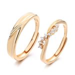 Beydodo Couple Promise Rings Silver 925, Engraved Rings for Couples Adjustable Rose Gold Ring with Cubic Zirconia