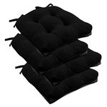 downluxe Indoor Chair Cushions for Dining Chairs, Tufted Overstuffed Textured Memory Foam Kitchen Chair Pads with Ties and Non-Slip Backing, 15.5" x 15.5" x 4", Black, 4 Pack