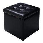 COSTWAY Faux Leather Ottoman, Pouffe Storage Toy Box with Hinge Top | Padded Foot Stool, Cube Bench Seater for Living Room, Bedroom & Office, 150Kg Capacity (Black)