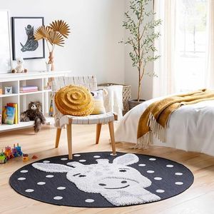 Hauteloom Kids Room, Nursery Round Area Rug - Outdoor Patio Safe - Animal Baby Giraffe Playroom Carpet - Beige, Gray, Black, Cream - 7'10"