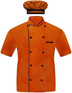 INFOHANDMADE Modeling Men Chef Jacket Half Sleeves in 10 Colours Chef Coat with Cap Orange (Medium)