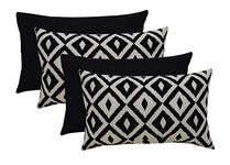 RSH Décor Indoor Outdoor Mixed Set of 4 Decorative Rectangular Lumbar Throw Pillows ~ Black and White Aztec Geometric & Solid Black Fabrics (20" W x 12" H)