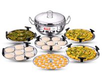 Vinod Stainless Steel Deluxe Multi Kadai with 6 Plates - 26cm, 2 Idli, 2 Dhokla,1 Patra and 1 Mini Idli Plate | Dhokla and Momos Steamer/Maker | 2 Year Warranty