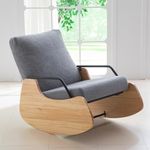 Sherpa Rocking Chair Nursery, Glider Recliner Chair, Wooden Boucle Rocking Chair, Nursing Rocker Chair for Breastfeeding, Teddy Upholstered & Adjustable Backrest, for Living Room Bedroom Office, Grey