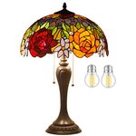 Tiffany Lamp Stained Glass Style Coffee Table Desk Bedside Light W16H24 Inch Tall Crystal Bead Red Rose Shade S001 WERFACTORY Lamps Parent Lover Kid Lover Living Room Bedroom Antique Art Craft Gift…