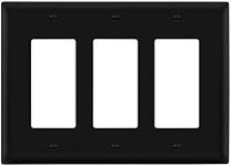 LIDER Matte Finish Triple Decorator Switch Cover, Three Gang Outlet Wall Plate, Mid-Size 3-Gang 4.88" x 6.77", Unbreakable Polycarbonate Thermoplastic, UL Listed, LWP-33M-BK, Black