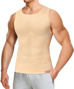 Nebility Shapewear Mens Compression Shirt - Slimming Body Shaper Vest Sleeveless Undershirts Workout Tank Tops Beige