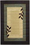 Rubber Backed Area Rug, 58 x 78 inch, Brown Beige Border Striped, Non Slip, Kitchen Rugs and Mats