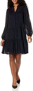 Tommy Hilfiger Women's Shift Chiffon Long Sleeve V-neck Dress, Sky Captain/Black, 14