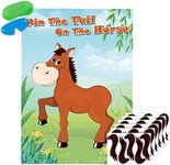 Pin The Tail On The Horse Game for Kids Large Horse Poster Games for Boys/Girls Birthday Party Decorations Horse Party Games Supplies - 30 Tails